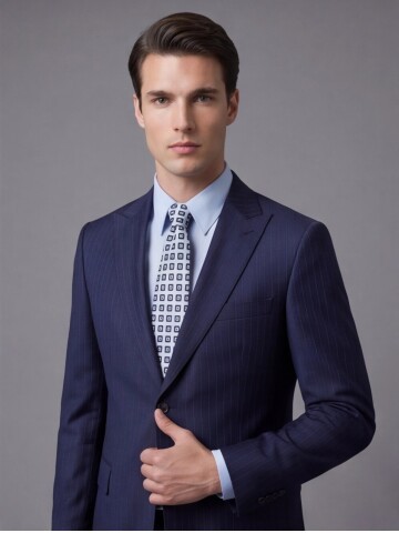 Mavi Çizgili Yünlü Sivri Yaka Regular Fit Takım Elbise