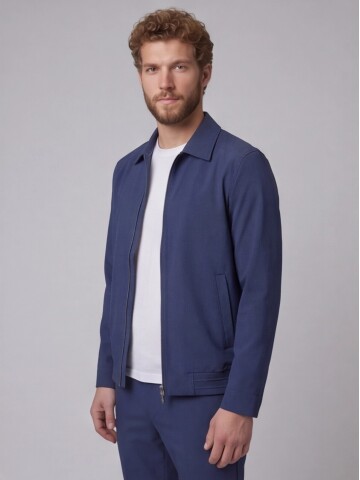 Mavi Gömlek Yaka Fermuarlı Spor Takım Elbise