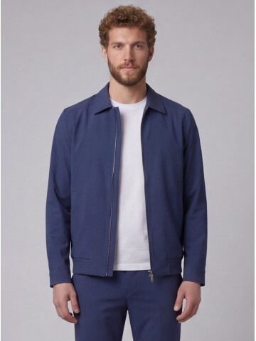 Mavi Gömlek Yaka Fermuarlı Spor Takım Elbise