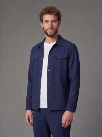 Blue Shirt Collar Sport Suit