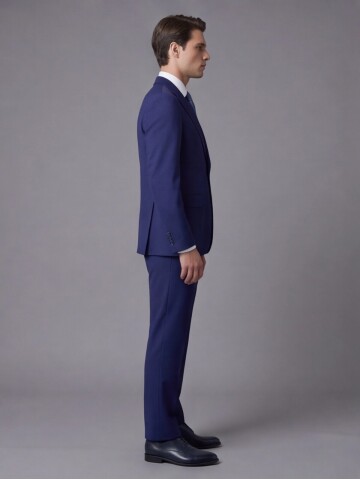 Mavi Mono Yaka İki Düğmeli Slim Fit Takım Elbise