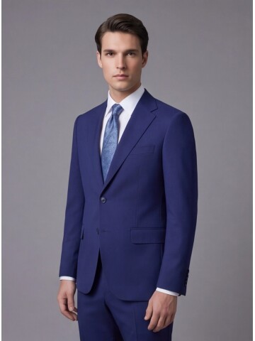 Mavi Mono Yaka İki Düğmeli Slim Fit Takım Elbise