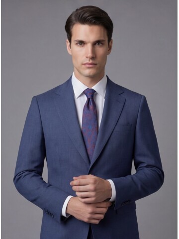 Mavi Mono Yaka İki Düğmeli Slim Fit Takım Elbise