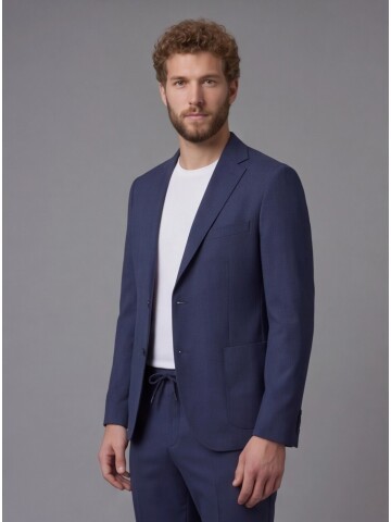 Blue Notch Lapel Comfort Fit Suit with Patch Pockets