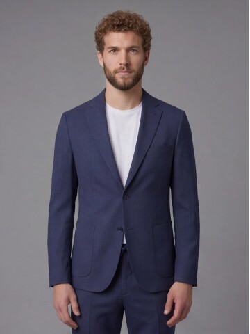 Blue Notch Lapel Comfort Fit Suit with Patch Pockets
