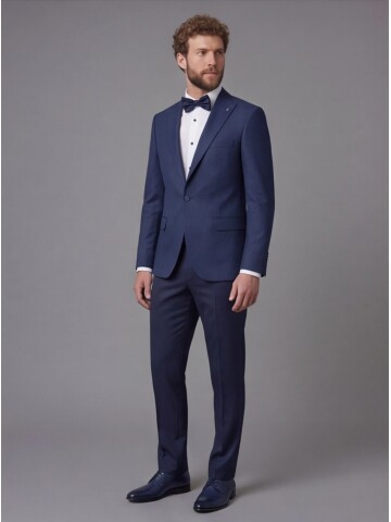 Navy Blue Peak Lapel Comfort Fit Single Button Tuxedo Jacket & Navy Blue Trousers Suit Combination