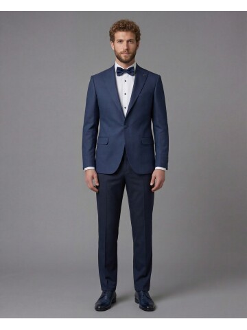 Navy Blue Peak Lapel Comfort Fit Single Button Tuxedo Jacket & Navy Blue Trousers Suit Combination