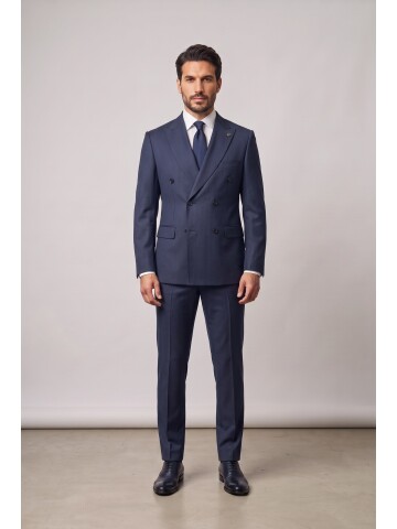 Blue Peak Lapel Pinstripe Double Breasted Suit