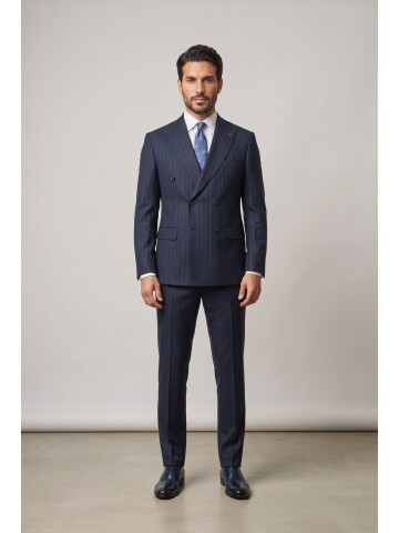Blue Peak Lapel Double Breasted 6 Button Comfort Fit Suit