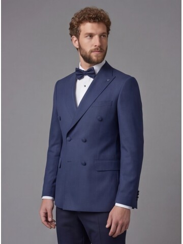 Blue Peak Lapel Double-Breasted Blazer & Navy Blue Trousers Combination Suit