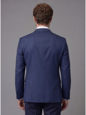 Blue Peak Lapel Double-Breasted Blazer & Navy Blue Trousers Combination Suit