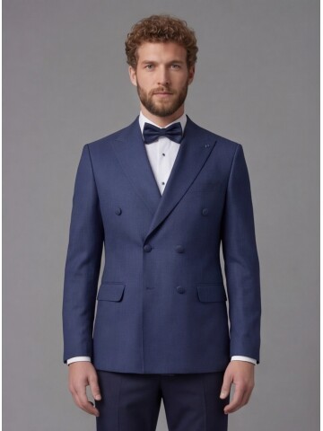 Blue Peak Lapel Double-Breasted Blazer & Navy Blue Trousers Combination Suit