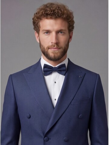 Blue Peak Lapel Double-Breasted Blazer & Navy Blue Trousers Combination Suit