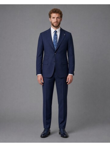 Blue Slim Fit Notch Lapel 2-Button Suit