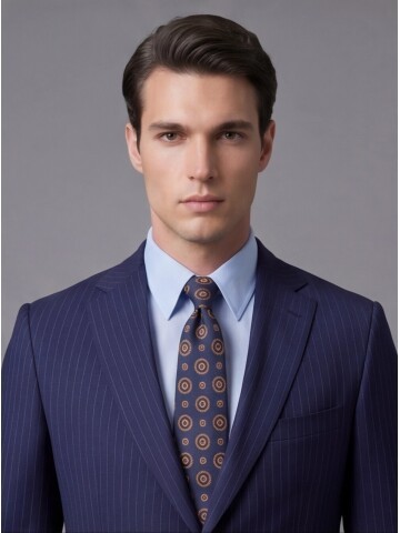 Mavi Yünlü Mono Yaka Regular Fit 2 Düğme Takım Elbise