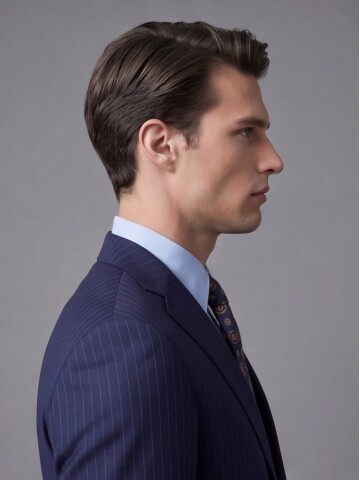 Mavi Yünlü Mono Yaka Regular Fit 2 Düğme Takım Elbise