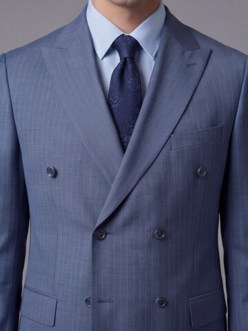 Mavi Yünlü Sivri Yaka Kruvaze Regular Fit 6 Düğme Takım Elbise