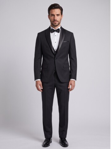Siyah Şal Yaka Slim Fit Damatlık