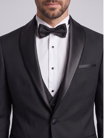 Siyah Şal Yaka Slim Fit Damatlık