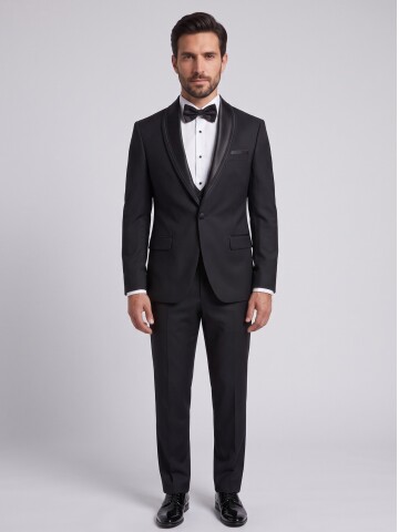 Siyah Şal Yaka Slim Fit Damatlık