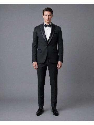 Black Detachable Peak Lapel Slim Fit Tuxedo