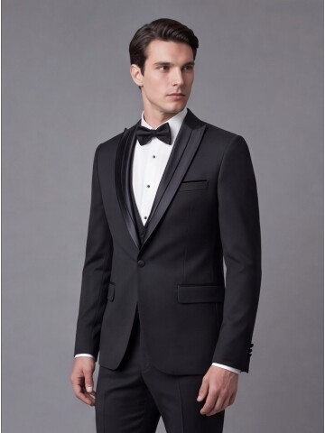 Black Detachable Peak Lapel Slim Fit Tuxedo