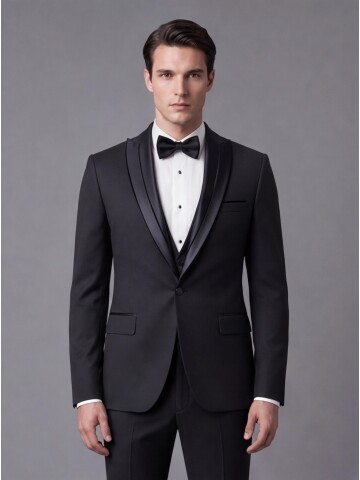 Black Detachable Peak Lapel Slim Fit Tuxedo