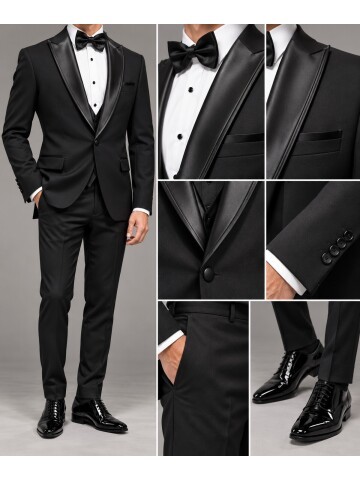 Siyah Çıkma Sivri Yaka Slim Fit Damatlık