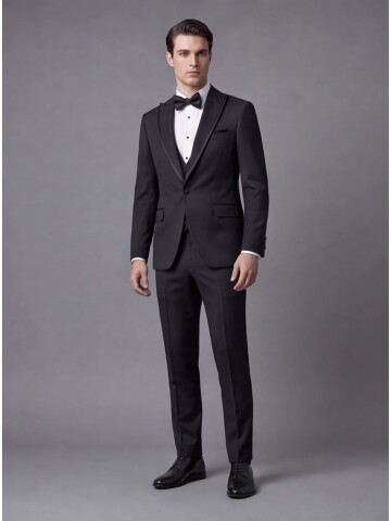 Black Peak Lapel Slim Fit One Button Tuxedo