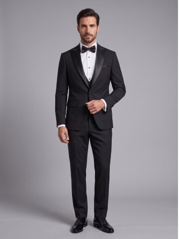 Siyah Çıkma Sivri Yaka Slim Fit Tek Düğme Damatlık