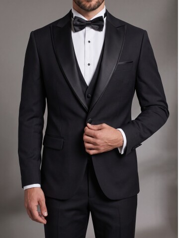 Siyah Çıkma Sivri Yaka Slim Fit Tek Düğme Damatlık
