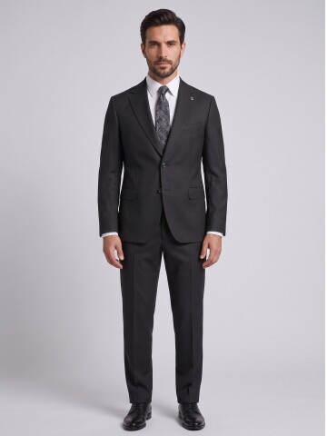 Black Striped Comfort Fit Peak Lapel Suit