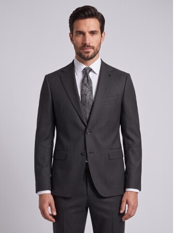 Black Striped Comfort Fit Peak Lapel Suit