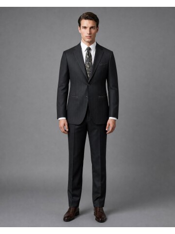 Black Pinstripe Notch Lapel Two Button Suit