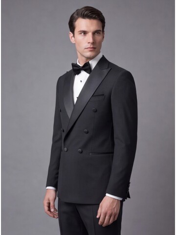 Black Pinstripe Slim Fit Double Breasted Tuxedo