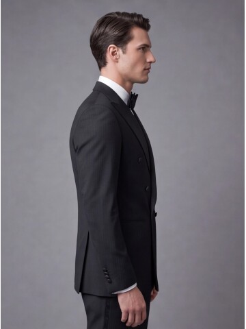 Black Pinstripe Slim Fit Double Breasted Tuxedo