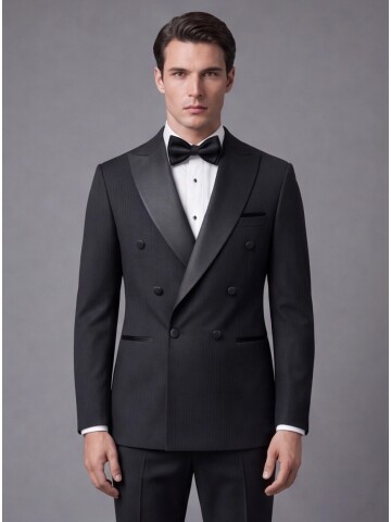 Black Pinstripe Slim Fit Double Breasted Tuxedo