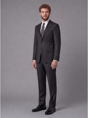 Black Striped Slim Fit Mono Collar 2-Button Suit