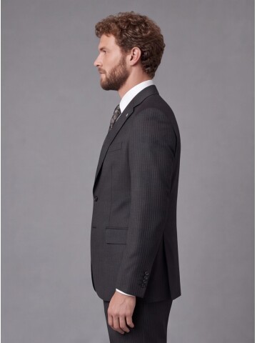 Black Striped Slim Fit Mono Collar 2-Button Suit