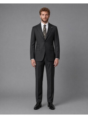 Black Striped Slim Fit Mono Collar 2-Button Suit
