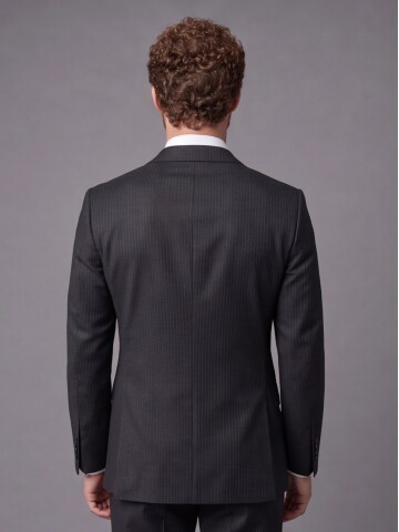 Black Striped Slim Fit Mono Collar 2-Button Suit