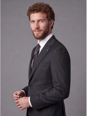 Black Striped Slim Fit Mono Collar 2-Button Suit