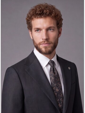 Black Striped Slim Fit Mono Collar 2-Button Suit