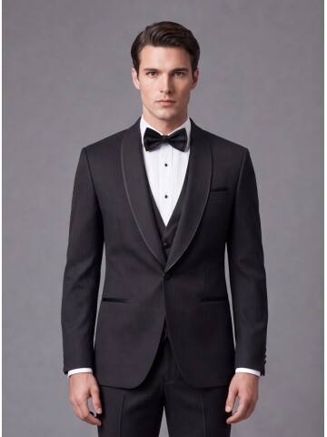 Black Pinstripe Slim Fit Shawl Lapel One Button Tuxedo