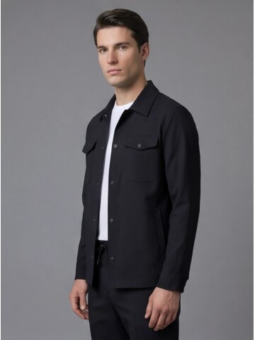 Black Comfort Fit Shirt Collar Safari Pocket Sporty Suit