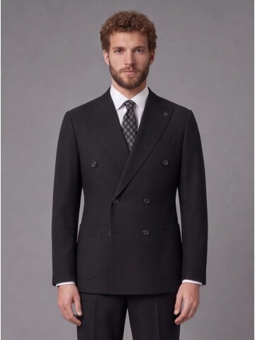 Black Comfort Fit Double-Breasted Suit