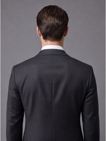 Siyah Comfort Fit Mono Yaka Yünlü Takım Elbise