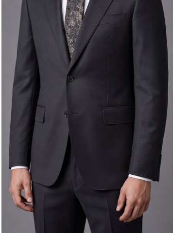 Siyah Comfort Fit Mono Yaka Yünlü Takım Elbise