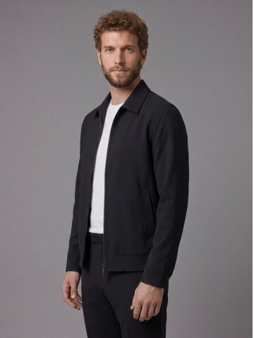 Siyah Gömlek Yaka Fermuarlı Comfort Fit Spor Takım Elbise