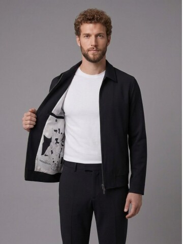 Siyah Gömlek Yaka Fermuarlı Comfort Fit Spor Takım Elbise